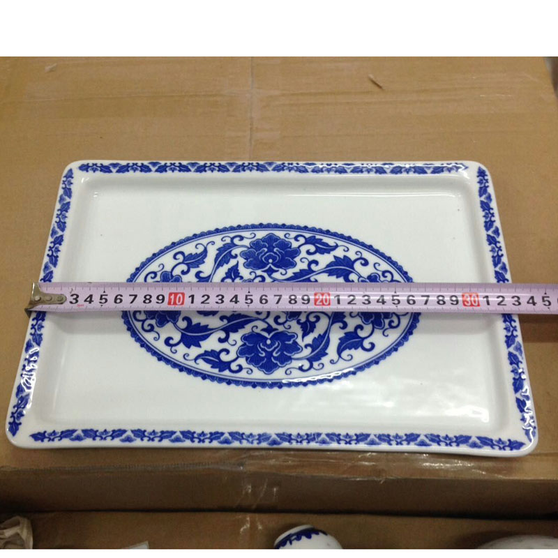 Blue and white porcelain of jingdezhen Blue and white porcelain tea tray tea tray of fruit rectangular plate