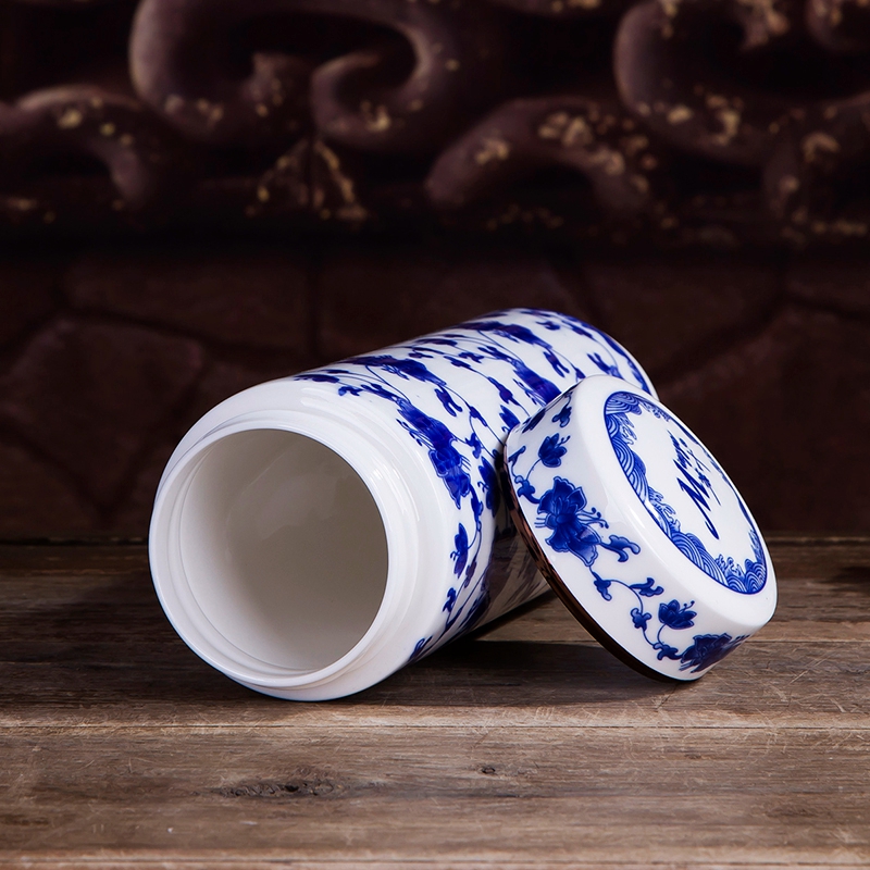 Jingdezhen ceramic double tank with cover insulation cup portable office blue and white porcelain cup tea cup gift mugs