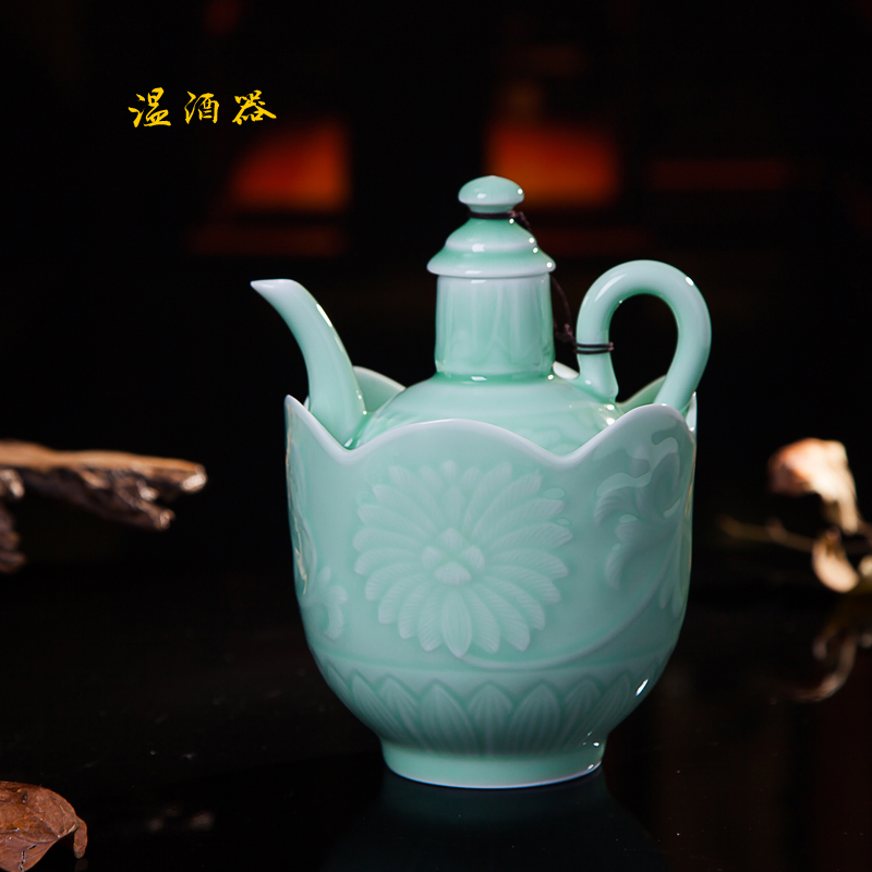 Blue and white liquor product jue warm hip flask of jingdezhen ceramic he its drank suit celadon temperature wine pot hot glass