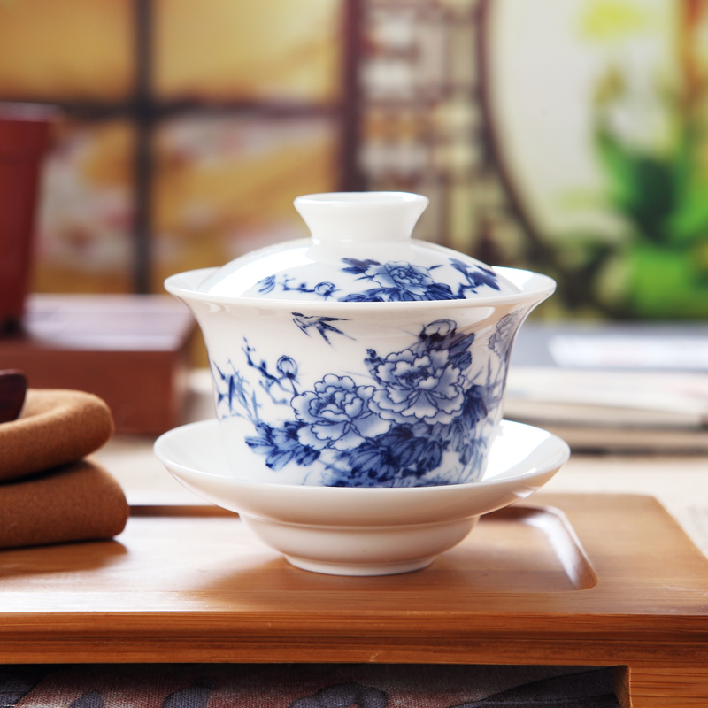 The Product jue jingdezhen ceramic kung fu tea tureen three blue and white porcelain bowl large tureen landscape make tea cup