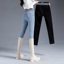 2021 autumn and winter New black high waist elastic slim jeans women wear bottom tight small pants