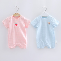 Newborn baby jumpsuit summer thin short-sleeved male and female baby ha clothes Summer Open stall climbing suit cotton gauze
