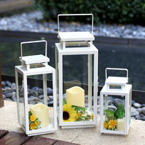 Eurostyle Ground Floor Windproof Lamp Iron Art Courtyard Outdoor Horse Light New Year Festival Wax Candle Desk Swing retro glass hand lamp