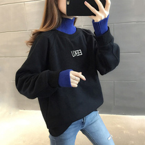 High-collar short sweatshirt women 2021 new autumn and winter plus velvet thickened small man Foreign style fake two-piece jacket