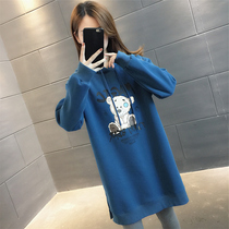 Mid-length plus velvet padded sweater skirt women 2021 new autumn and winter loose hooded little man foreign-style coat tide