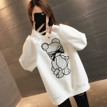 Mid-length sweater womens clothing 2021 new autumn and winter plus velvet thickened loose lazy style small man jacket