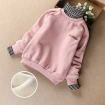 Girls plus velvet vests autumn and winter 2021 new foreign style childrens high collar base shirt children thick warm coat