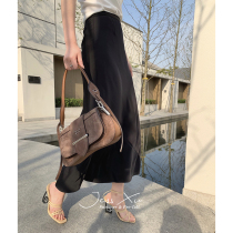 JessXu summer new charming posture skirt female ykk zipper silk matte glossy high waist long skirt