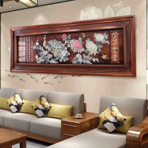 Middle hall painting living room hanging painting sofa background wall decoration painting 3b three-dimensional solid wood jade carving painting Chinese hall wall painting