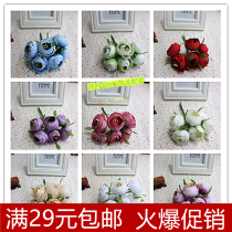 Simulation flower bud bouquet fake flower silk DIY Garland headdress floral headdress corsage shoes flower candy box decoration flower 6 branches