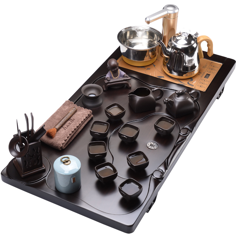 Four unity JiaXin ebony wood, automatic boiling water tea tray was violet arenaceous household kung fu tea set