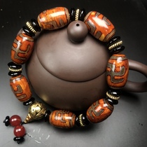 Tibetan genuine natural old agate ten thousand words beads swastika hand string charm bracelet treasure beads rosary beads