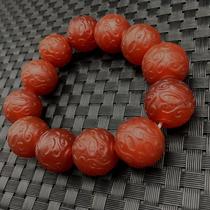 Natural red agate Sichuan material back grain beads hand string loose beads 20mm full meat orange red single ring bracelet mens and womens models
