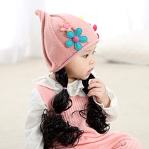 New autumn and winter female baby hat Child baby girl knitted hat Wig hat long hair braids cute Korean version