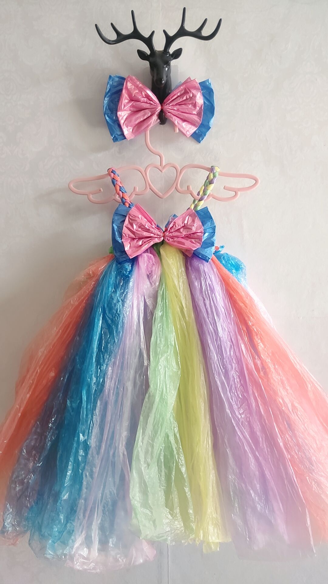 女童幼儿园手工diy制作环保裙子塑料袋时装走秀演出服环保服作业