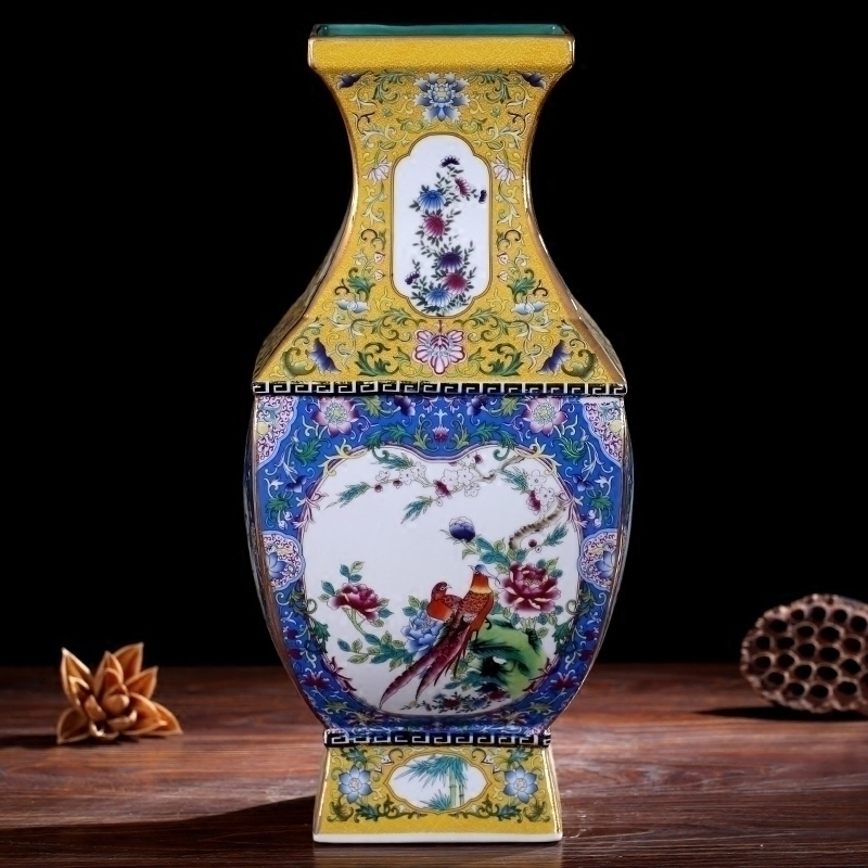 Jingdezhen enamel made pottery porcelain vase home sitting room mesa four bottles of imitation system of qianlong classic collection furnishing articles