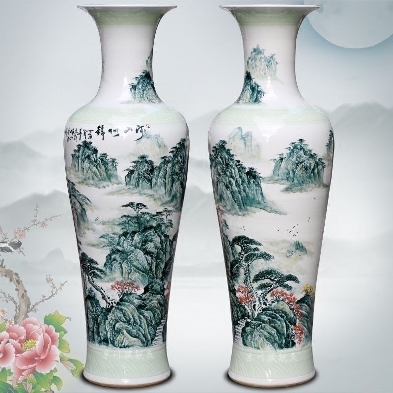 Jingdezhen ceramics splendid sunvo landscape painting of large vase household adornment sitting room of Chinese style big furnishing articles