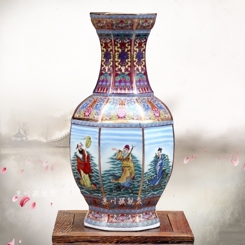 Jingdezhen ceramic famille rose colored enamel sea big vase household furnishing articles landing craft ornaments sitting room