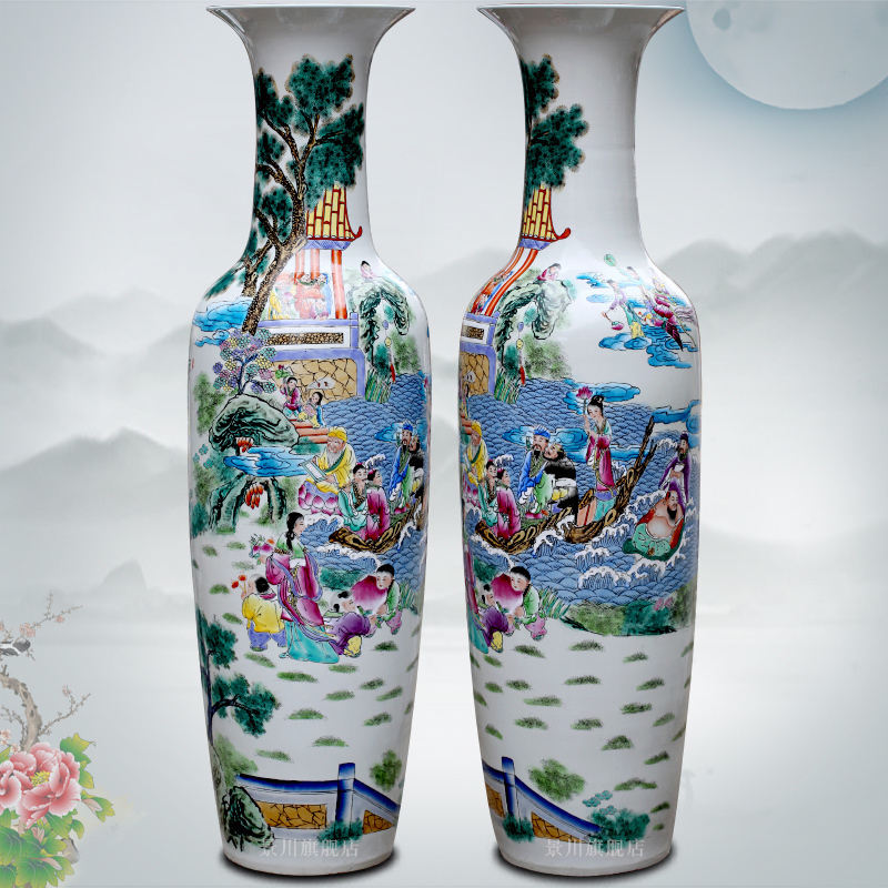 Jingdezhen ceramic famille rose porcelain hand - made 'birthday chart of large vases, sitting room of modern Chinese style household furnishing articles
