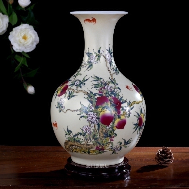 Jingdezhen ceramics flat peach offered vase life of mesa home sitting room adornment study office hotel furnishing articles