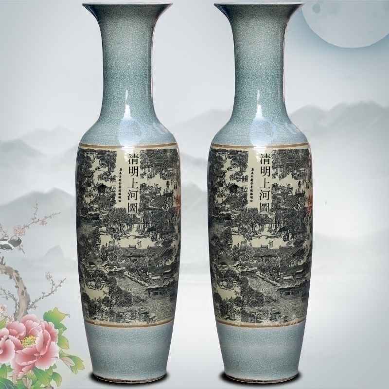 Jingdezhen ceramic antique piece of open crack glaze the qing Ming vase painting of large sitting room place hotel decoration