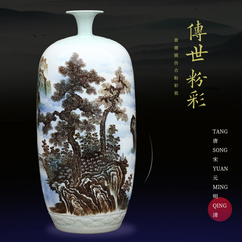 Jingdezhen ceramics color ink hand - made landscape painting vase I household mesa archaize sitting room furnishing articles