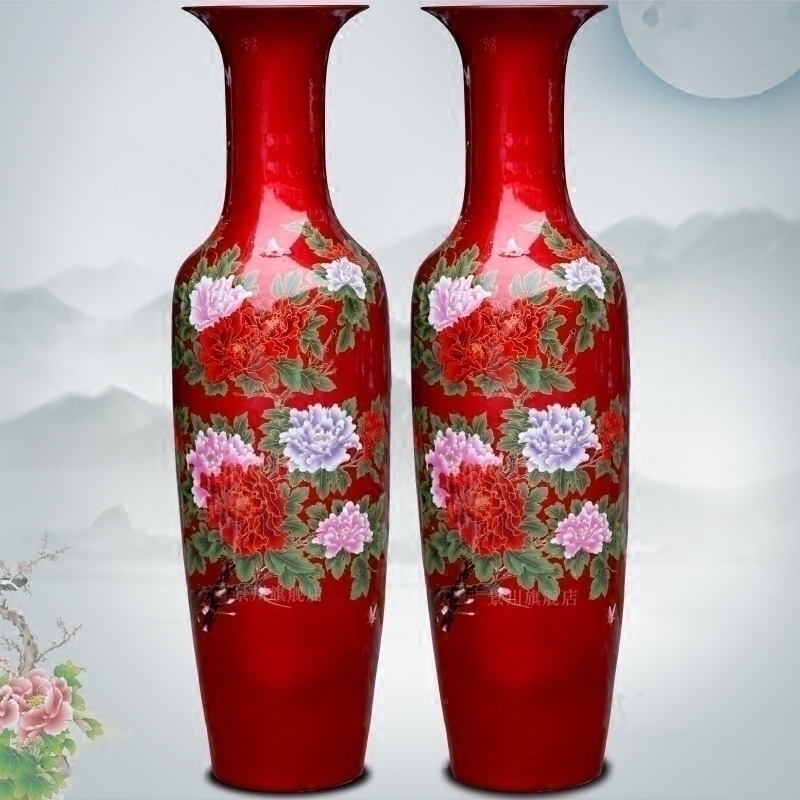 Color sharply jingdezhen ceramics glaze peony flowers prosperous large vases, crystal glaze furnishing articles in the living room