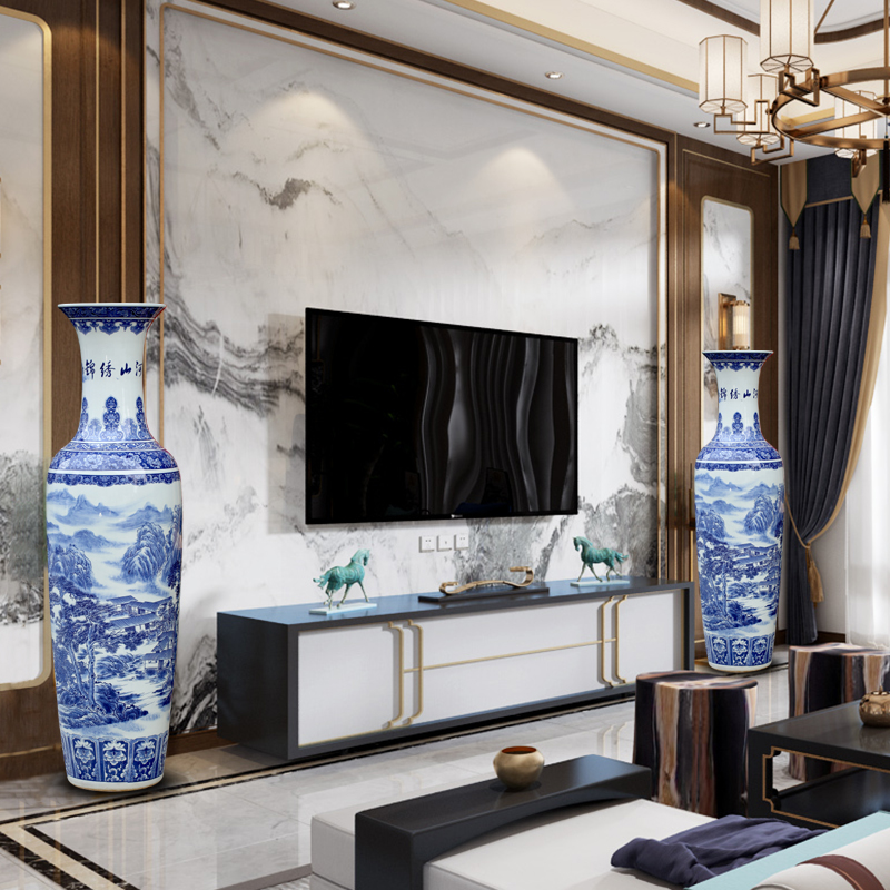 Jingdezhen blue and white porcelain landscape splendid sunvo of large vases, sitting room of Chinese style that occupy the home furnishing articles for opening gifts