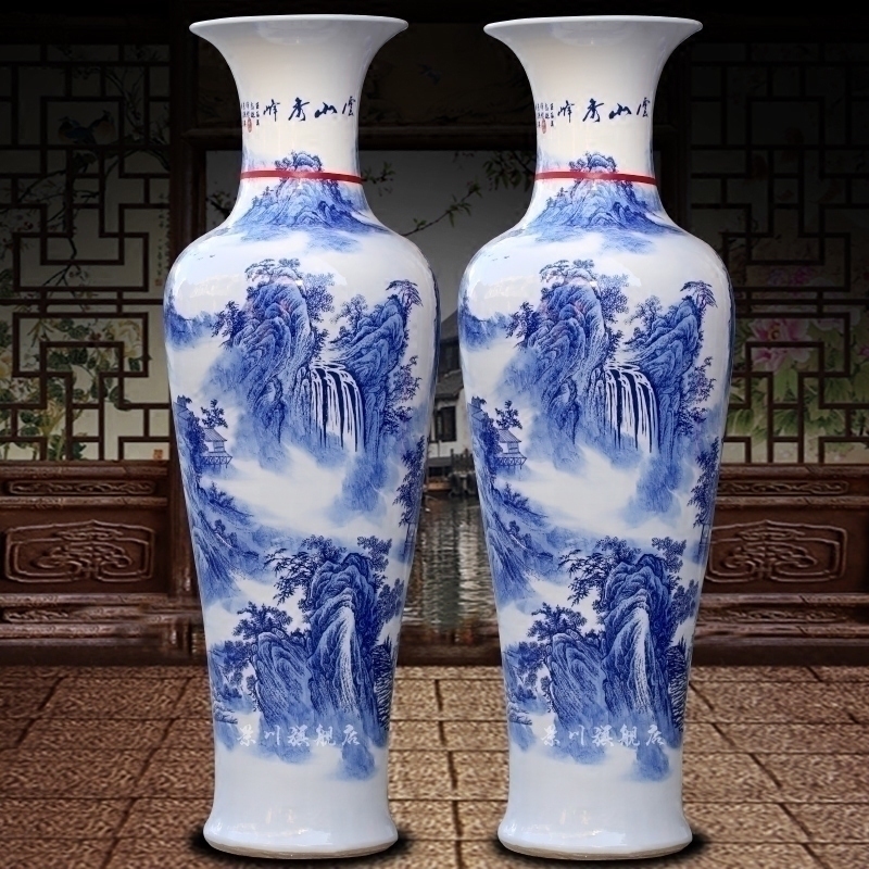 Blue and white porcelain of jingdezhen ceramics yunshan xiufeng landing big sitting room adornment vase hotel furnishing articles