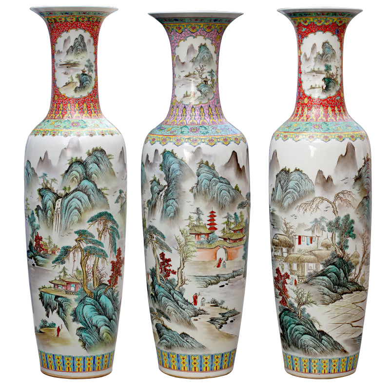 Jingdezhen ceramics pastel landscapes of large vase sitting room of Chinese style household act the role ofing is tasted furnishing articles in the hotel lobby