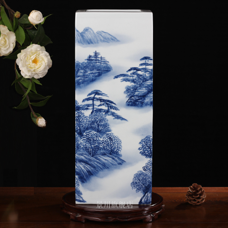 Hand draw the miao customs mesa square vase of blue and white porcelain of jingdezhen ceramics receive furnishing articles study calligraphy and painting