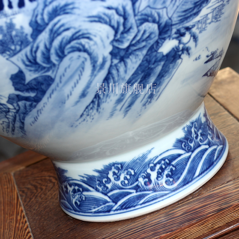 Jingdezhen blue and white landscape hand - made ceramics of large vases, archaize sitting room adornment large porcelain furnishing articles