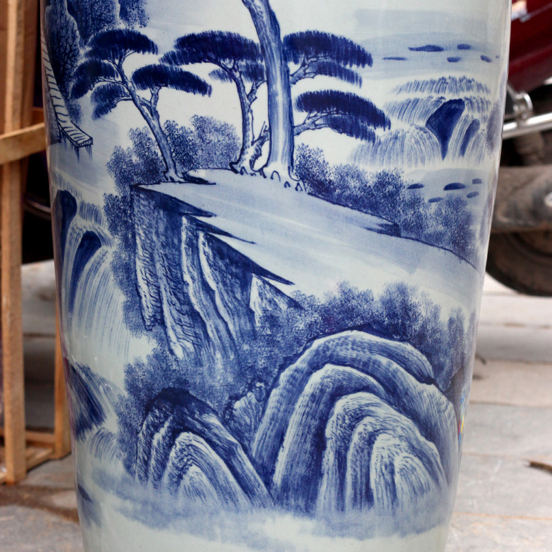 Jingdezhen ceramics hand - made of blue and white landscape bright future landing big vase decoration sitting room furnishing articles