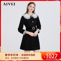 AIVEI welcomes Ivy 2021 winter lace doll collar long sequined wool coat M0660201
