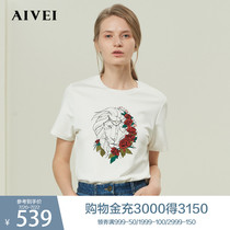 AIVEI Xinhe Ivy spring and summer new mall with embroidery beaded animal pattern T-shirt L7104001