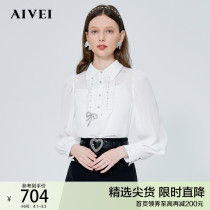 AIVEI congratulates Ivy 2022 Spring New Rhinestone Bow Temperament Pressed Pleated Bead Chiffon Shirt P0160029