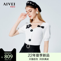 AIVEI congratulates Ivy 2022 summer new bow flower button peach heart neck pullover knit P0360026
