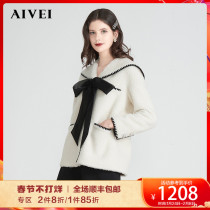 AIVEI congratulates Ivy 2021 Winter New Age Reduction College Single-breasted Navy Collar Fur Coat M0660119