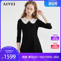 AIVEI Xinhe Aiwei 2021 Spring Mall Same Embroidered Doll Collar Waist Knitted Dress N71A5202