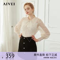 AIVEI Hinca Ai Weiwei Spring new sequins embroidered with a floral-shaped butterfly knot snow-spinning shirt M0560129