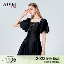 AIVEI congratulates Ivy 2022 summer new black seamed diamond tuned cape dress small dress P0360081