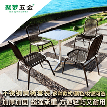 Stainless steel European table chair set piece Assembly folding round square table dining table balcony thickened European chair black titanium