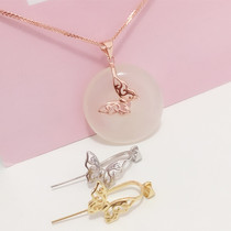 s925 silver buckle with green buckle clip butterfly pendant clip buckle inlaid honey wax amber emerald jade silver clip buckle head