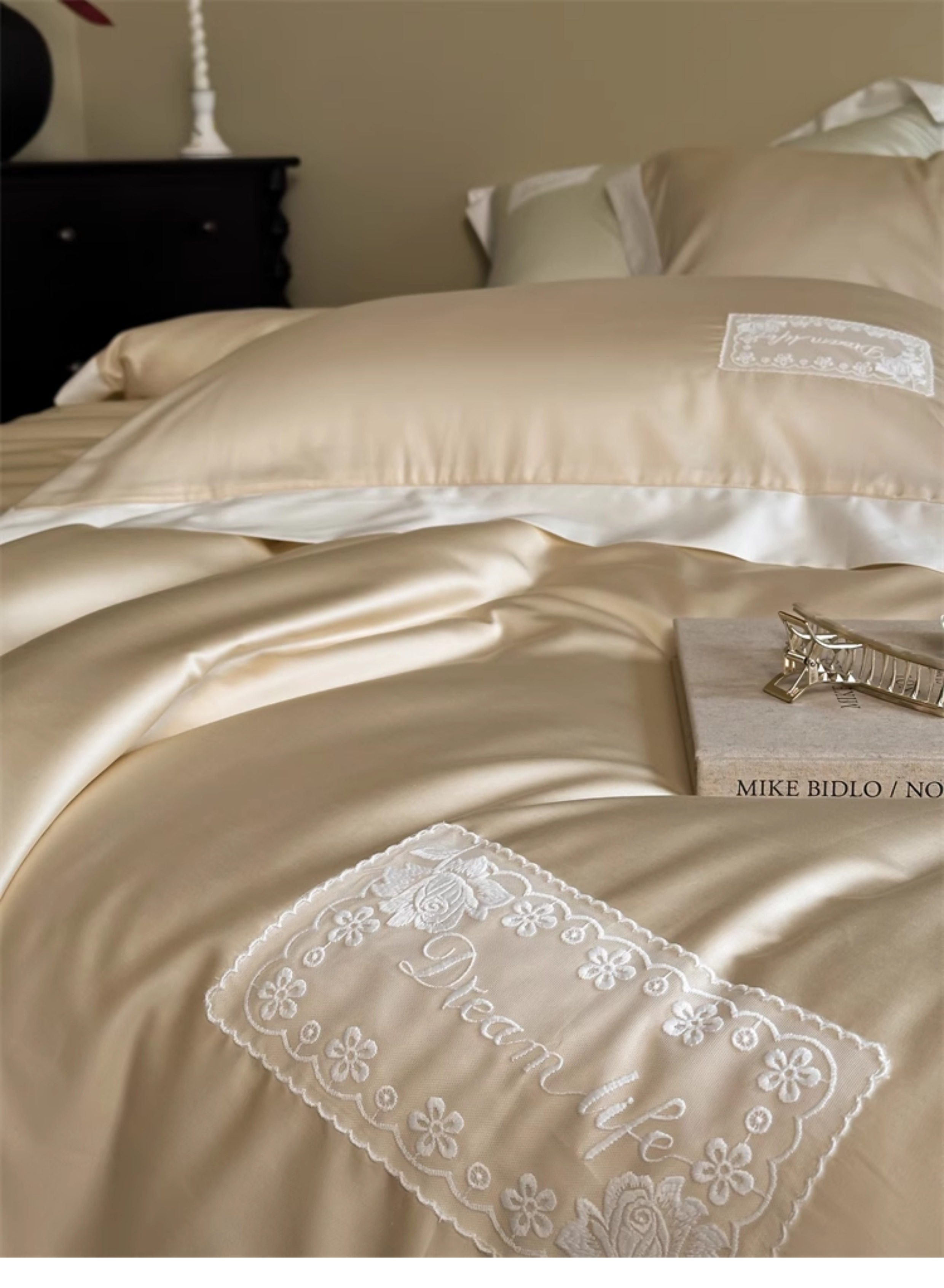 高级感简约轻奢风刺绣100s天丝棉四件套床单被套床笠丝滑裸睡床品