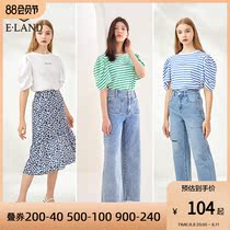 ELAND Love Clothes Sweet Strip Letter Temporary Printing Bubble Sleeve Short Sleeve T-shirt EETZ34