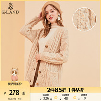 ELAND CLOTHES ROMANCE EARLY SPRING Sweet Beauty V Collar Gentle medium long style Knit Cardiovert Cardiovert Coats Womens Day Sloth
