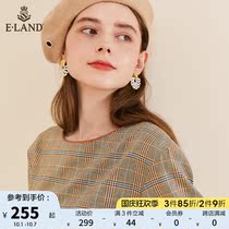 ELAND clothes love spring summer belt Half sleeve waist slim plaid long dress Lady temperament