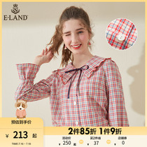 ELAND Clothing Romance Summer Fashion Design Sensation Dolls Collar Sweet and Slim Long Sleeve Plaid Ladies