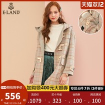 ELAND clothes love English style plaid hooded jacket woolen coat women long EEJW94TH2M