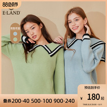 ElAND Loose Small Ocean Pepper Green Navy Linked Sweater